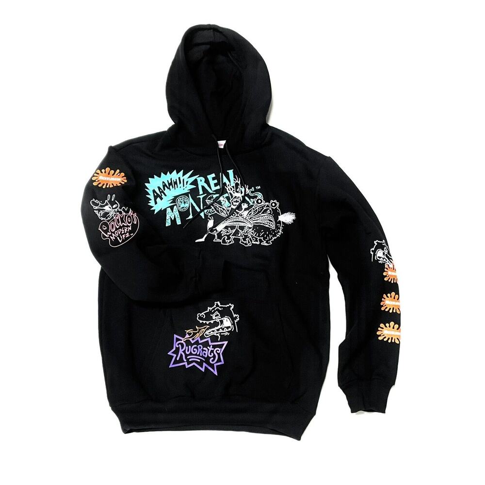 Nickelodeon 90s Cartoons Hoodie Ahh Real Monsters Rugrats Reptar Size L Large